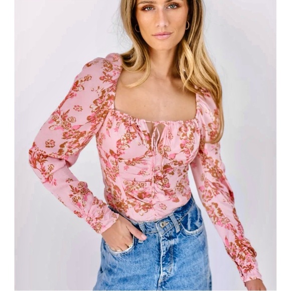 Free People Hilary Pink Floral Blouse - Picture 2 of 6